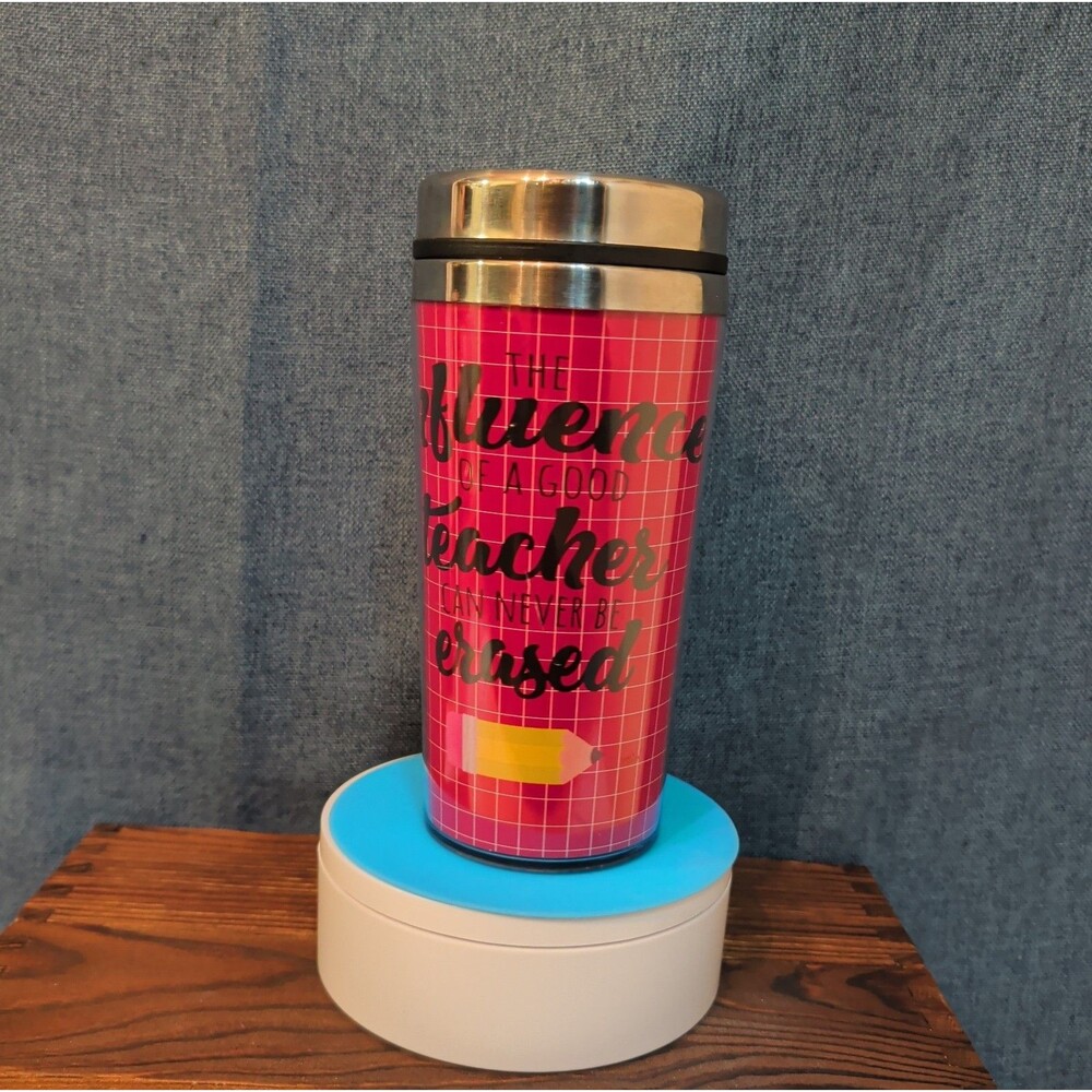 Teacher Appreciation Travel Tumbler 20oz Pink Hot Cold Cup with Lid - Picture 2 of 16